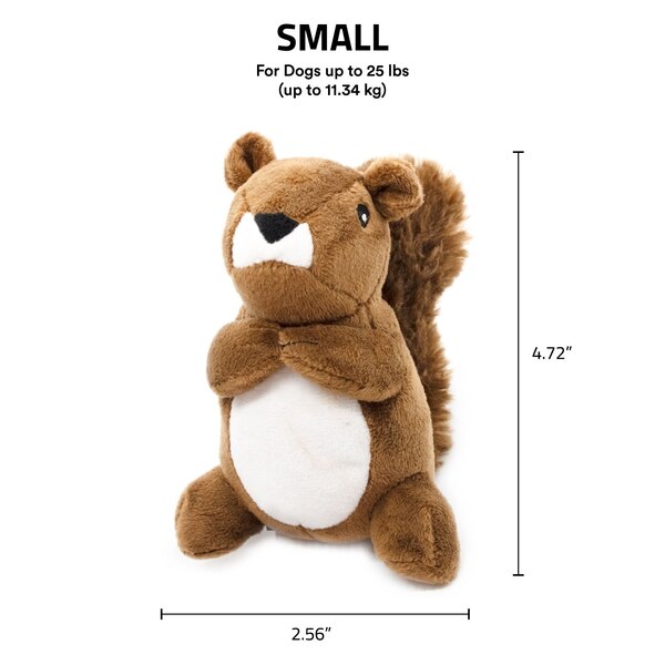 Playology Plush Squirrel Dog Toy, Peanut Butter Scent, Size Small