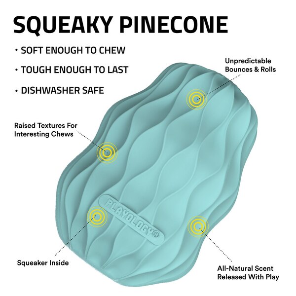 Playology Squeaky Pinecone Dog Toy, Peanut Butter Scented, 4.5 in