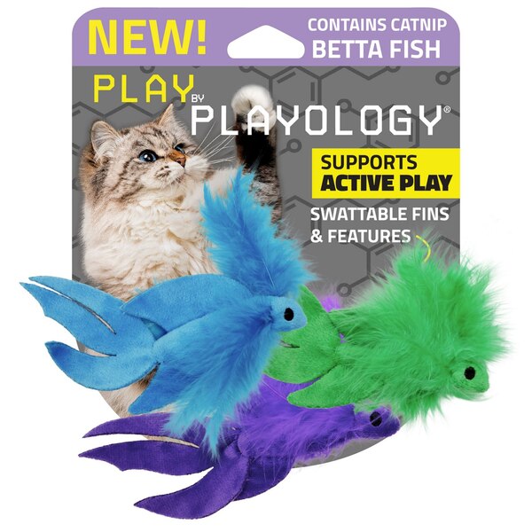 Playology Crown Tail Beta Fish with Catnip Cat Toy, 3 ct