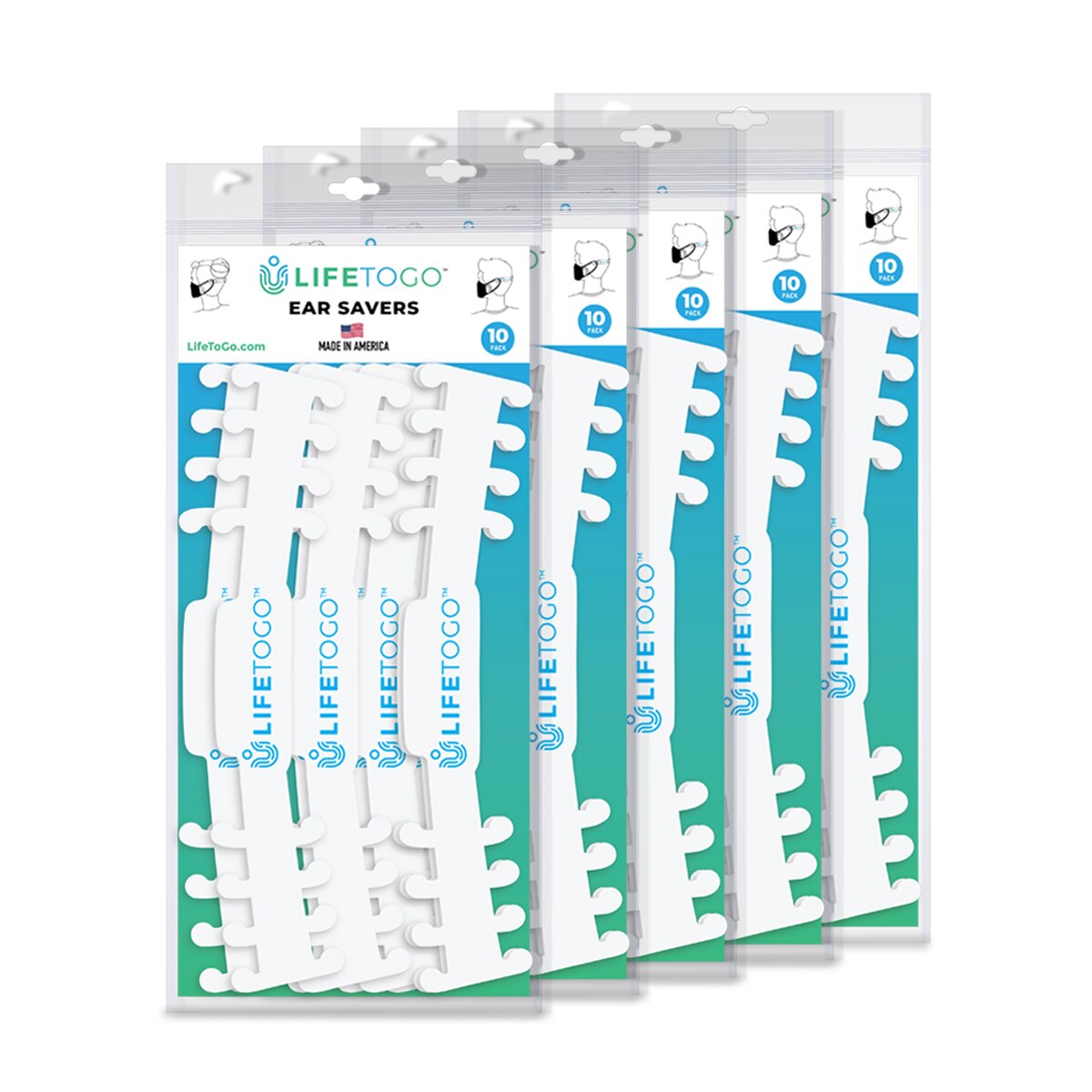 LifeToGo Ear Savers - Sujetadores para mascarilla, 10 u., paquetes de 5