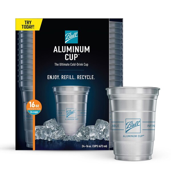 Ball Aluminum Recyclable Party Cups, 16 oz, 24 ct