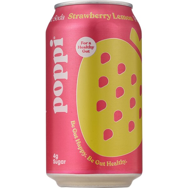 Poppi Prebiotic Soda, Strawberry Lemon, 4 ct, 12 oz