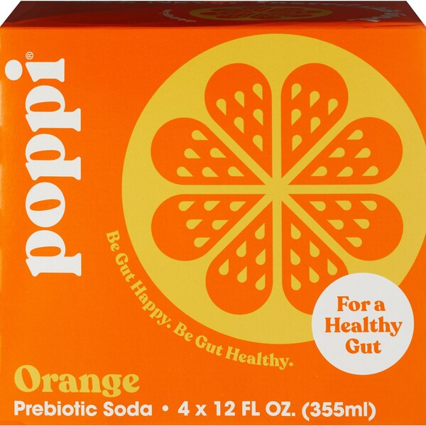 Poppi Prebiotic Soda, Orange, 4 ct, 12 oz