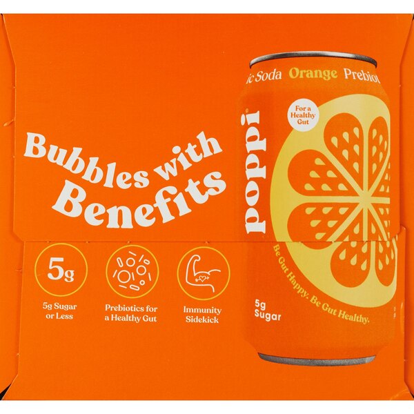 Poppi Prebiotic Soda, Orange, 4 ct, 12 oz