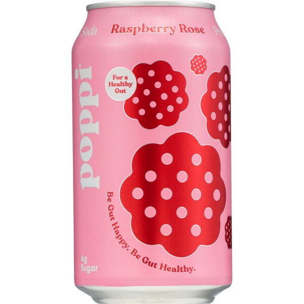 Poppi Prebiotic Soda, Raspberry Rose, 4 ct, 12 oz