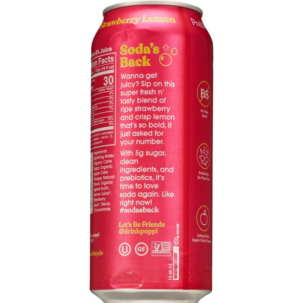 Poppi Prebiotic Soda, Strawberry Lemon, 16 oz