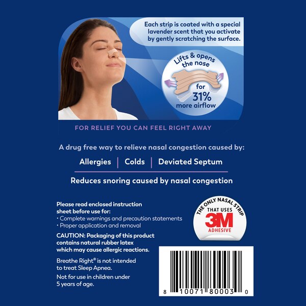 Breathe Right Calming Lavender Scented Nasal Strips, 26 CT