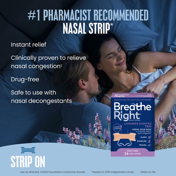 Breathe Right Calming Lavender Scented Nasal Strips, 26 CT