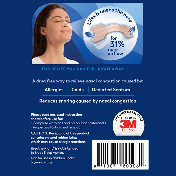 Breathe Right Nasal Strips, Tan, 30 CT