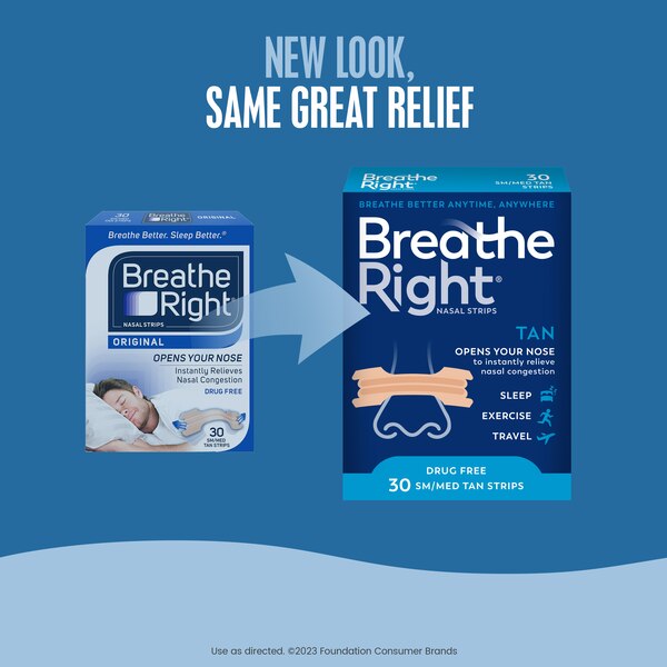 Breathe Right Nasal Strips, Tan, 30 CT