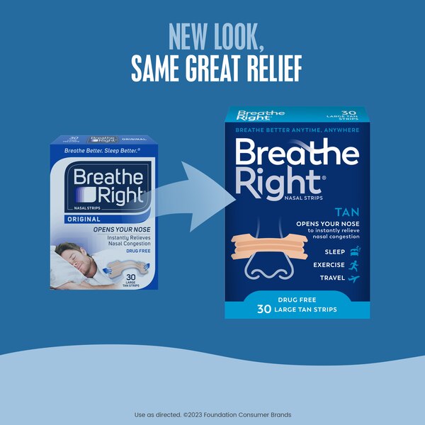 Breathe Right Nasal Strips, Tan, 30 CT