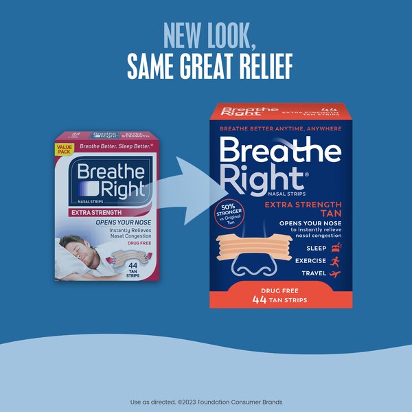 Breathe Right Extra Strength Nasal Congestion Strips, Tan, 44 CT