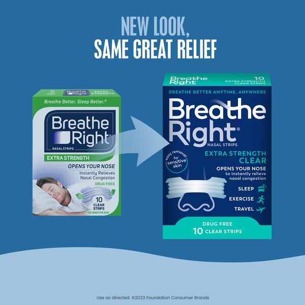 Breathe Right Extra Clear Nasal Strips, Clear, 10 CT