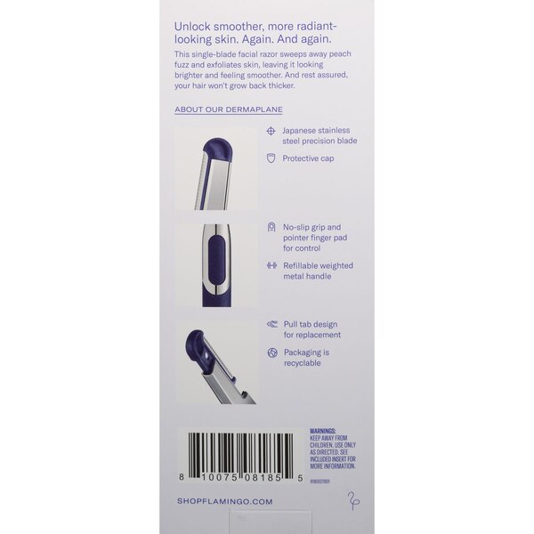 Flamingo Dermaplane Facial Razor + 2 Razor Blade Refills