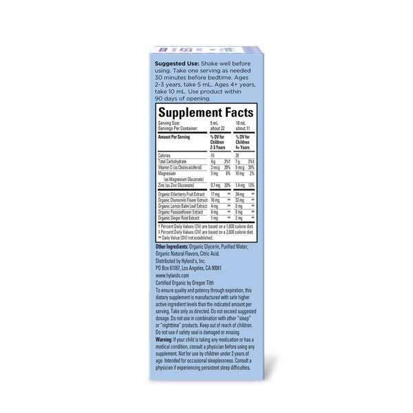 Hyland's Kids Organic Sleep, Calm + Immunity Melatonin Free Liquid, 4 OZ