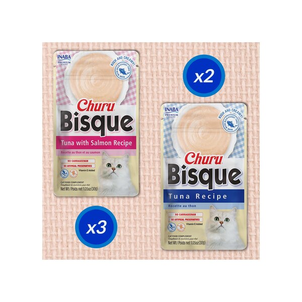 Inaba Churu Bisque Cat Treats, Tuna Variety Pack, 5 ct