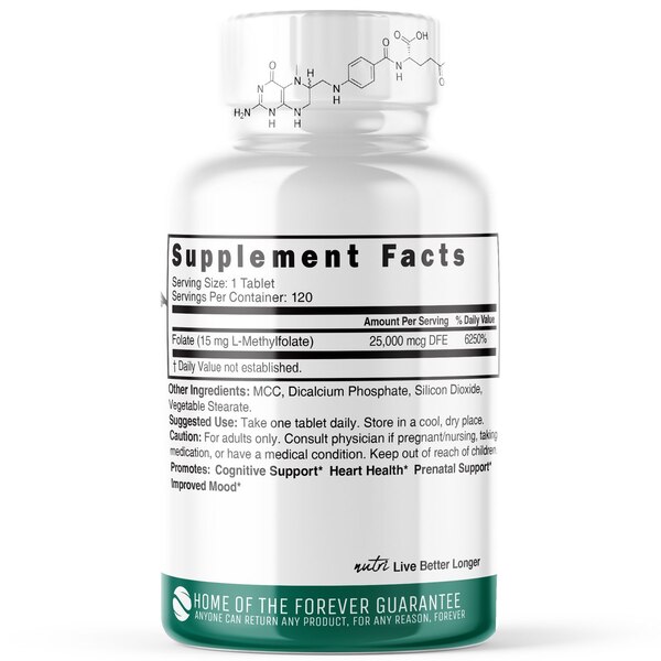 Nutri Active B9 Folic Acid Methyl Folate Tablets, 120 CT