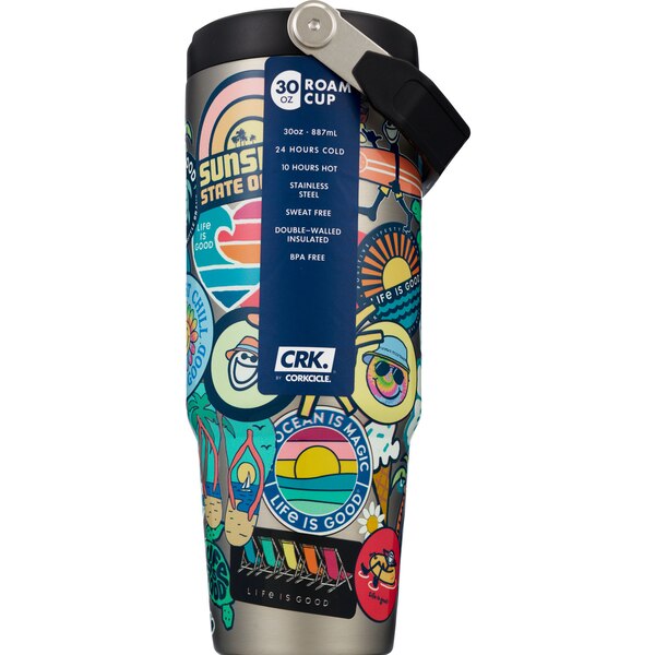 Corkcicle Life is Good Bumper Sticker Roam Cup, 30 oz