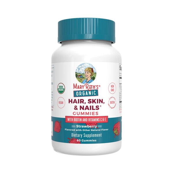MaryRuth's Organic Hair Skin & Nails Gummies, Strawberry, 60 CT
