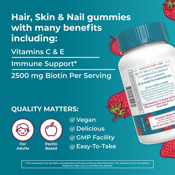 MaryRuth's Organic Hair Skin & Nails Gummies, Strawberry, 60 CT