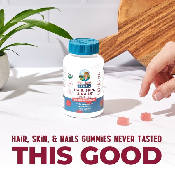 MaryRuth's Organic Hair Skin & Nails Gummies, Strawberry, 60 CT