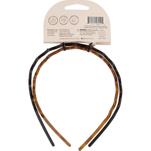 Kitsch Recycled Plastic Headbands, Black/Brown, 2 CT