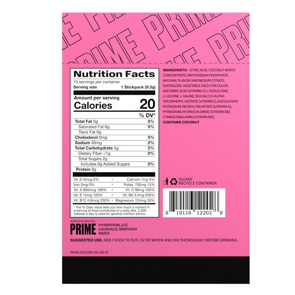 Prime Hydration Sticks, Strawberry Watermelon
