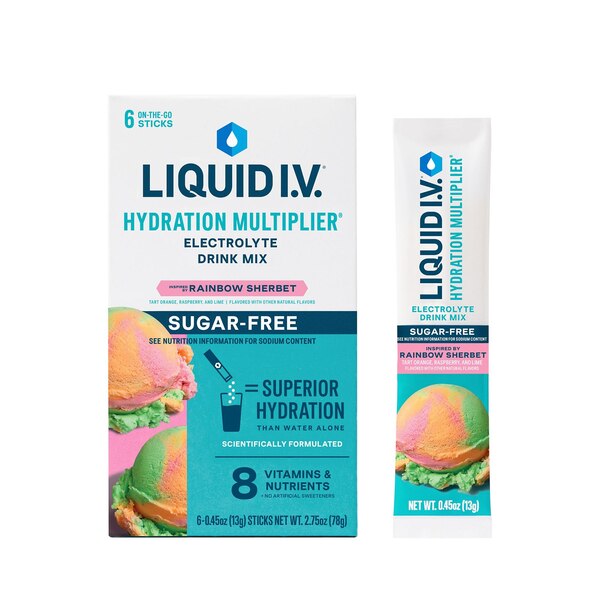 Liquid I.V. Hydration Multiplier Electrolyte Drink Mix, Sugar Free, Rainbow Sherbert, 6 CT