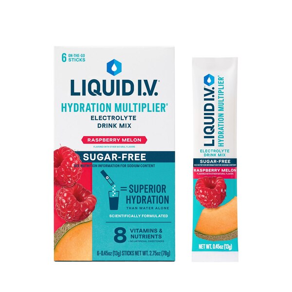 Liquid I.V. Hydration Multiplier Electrolyte Drink Mix, Sugar Free, Raspberry Melon, 6 CT