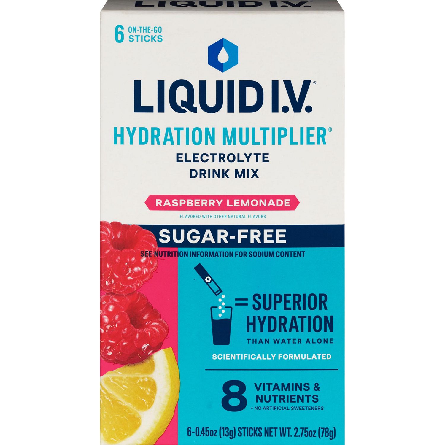Liquid I.V. Sugar Free Raspberry Lemondade Hydration Multiplier Powder Packets, 6 CT