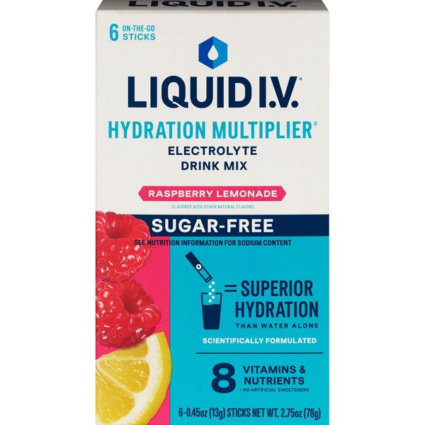 Liquid I.V. Sugar Free Raspberry Lemondade Hydration Multiplier Powder Packets, 6 CT