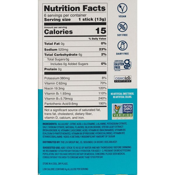 Liquid I.V. Sugar Free Raspberry Lemondade Hydration Multiplier Powder Packets, 6 CT
