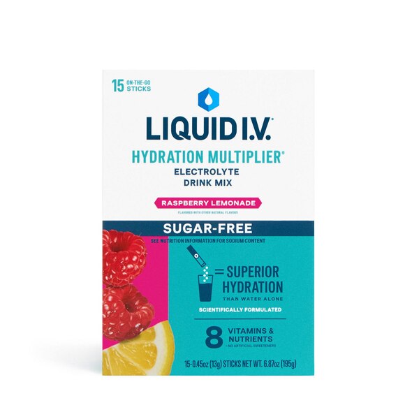 Liquid I.V. Hydration Multiplier Electrolyte Drink Mix, Sugar Free, Raspberry Lemonade, 15 CT