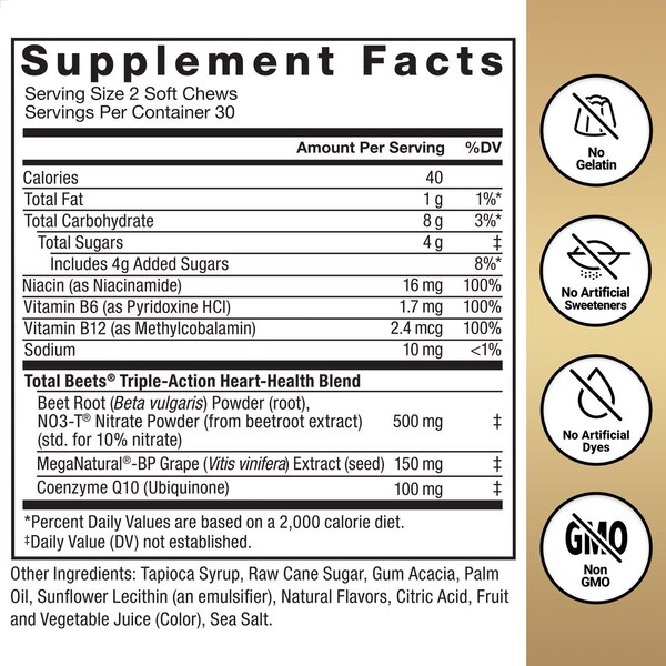 Force Factor Total Beets Ultimate Heart Chew Acai Berry, 60 CT