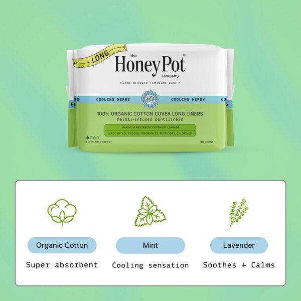 The Honey Pot Organic Top Sheet Herbal Long Liners, 30 CT