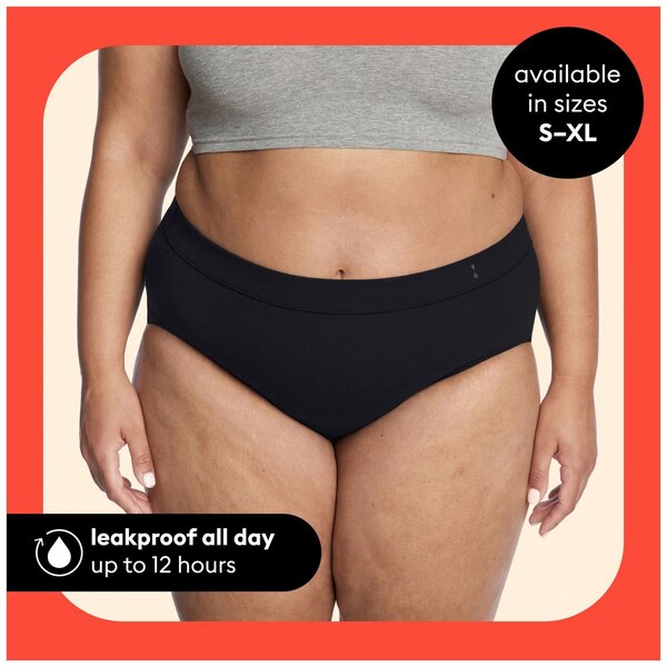 Thinx for All Women's Super Absorbency Cotton Brief Period Underwear, Black