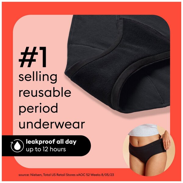 Thinx for All Women's Super Absorbency Cotton Brief Period Underwear, Black