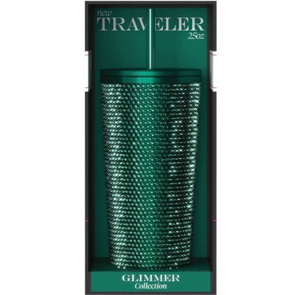HydraPeak Rhinestone Double Wall Stainless Steel Traveler Tumbler, Emerald, 25 oz