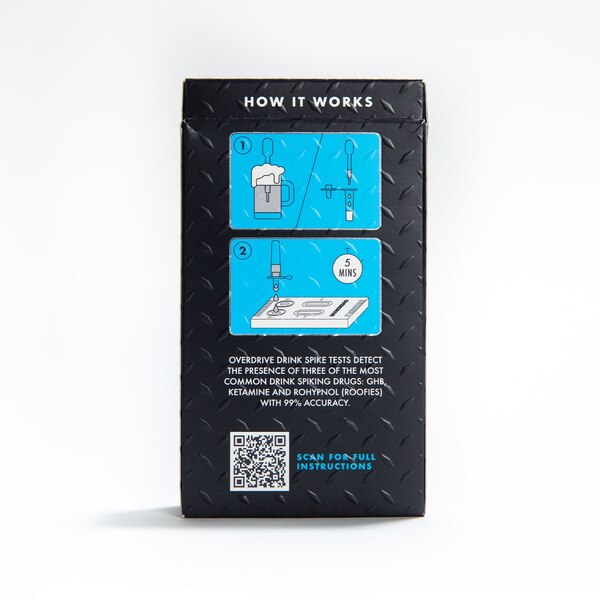 Overdrive Drink Spike 3-in-1 Test Kit, GHB, Rohypnol and Ketamine, 2 CT
