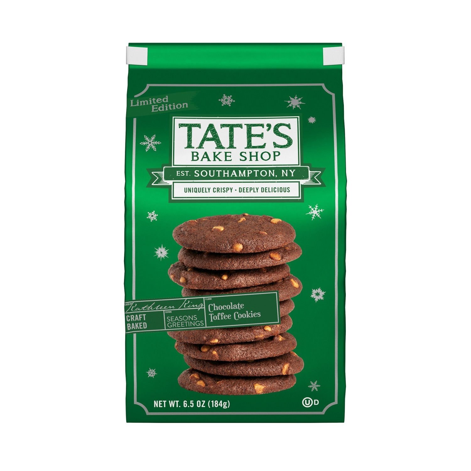Tate's Bake Shop, Chocolate Toffee Cookies, Limited Edition Holiday Cookies, 6.5 oz image.