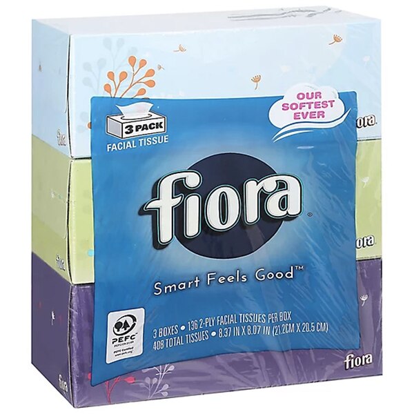 Fiora Facial Tissue, 2-Ply, 408 CT, 3 Pack Box