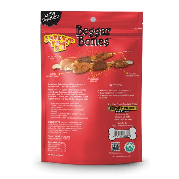 Savory Prime Pet Treats Beggar Bone Kabob, 4oz