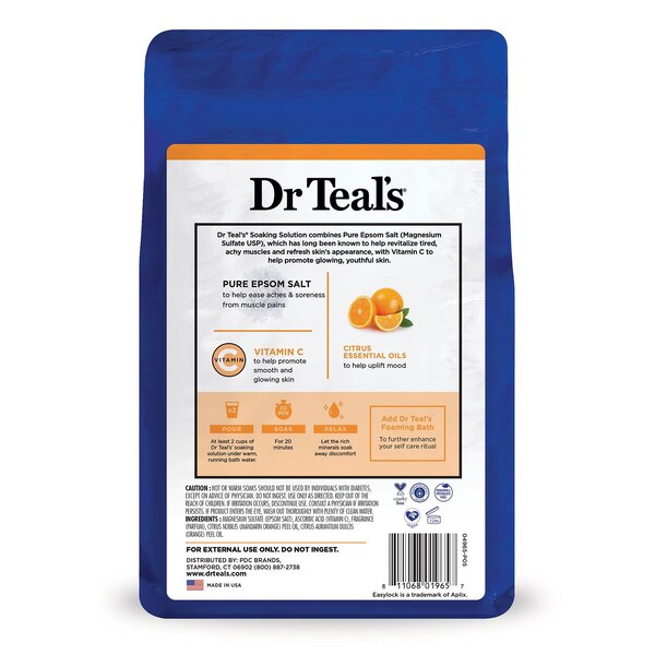 Dr Teal's Pure Epsom Salt Soaking Solution, Glow & Radiance with Vitamin C & Citrus Essential Oils