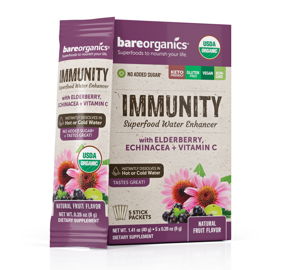 BareOrganics Immunity Blend Superfood Water Enhancer, Natural Fruit Flavor, 5 CT