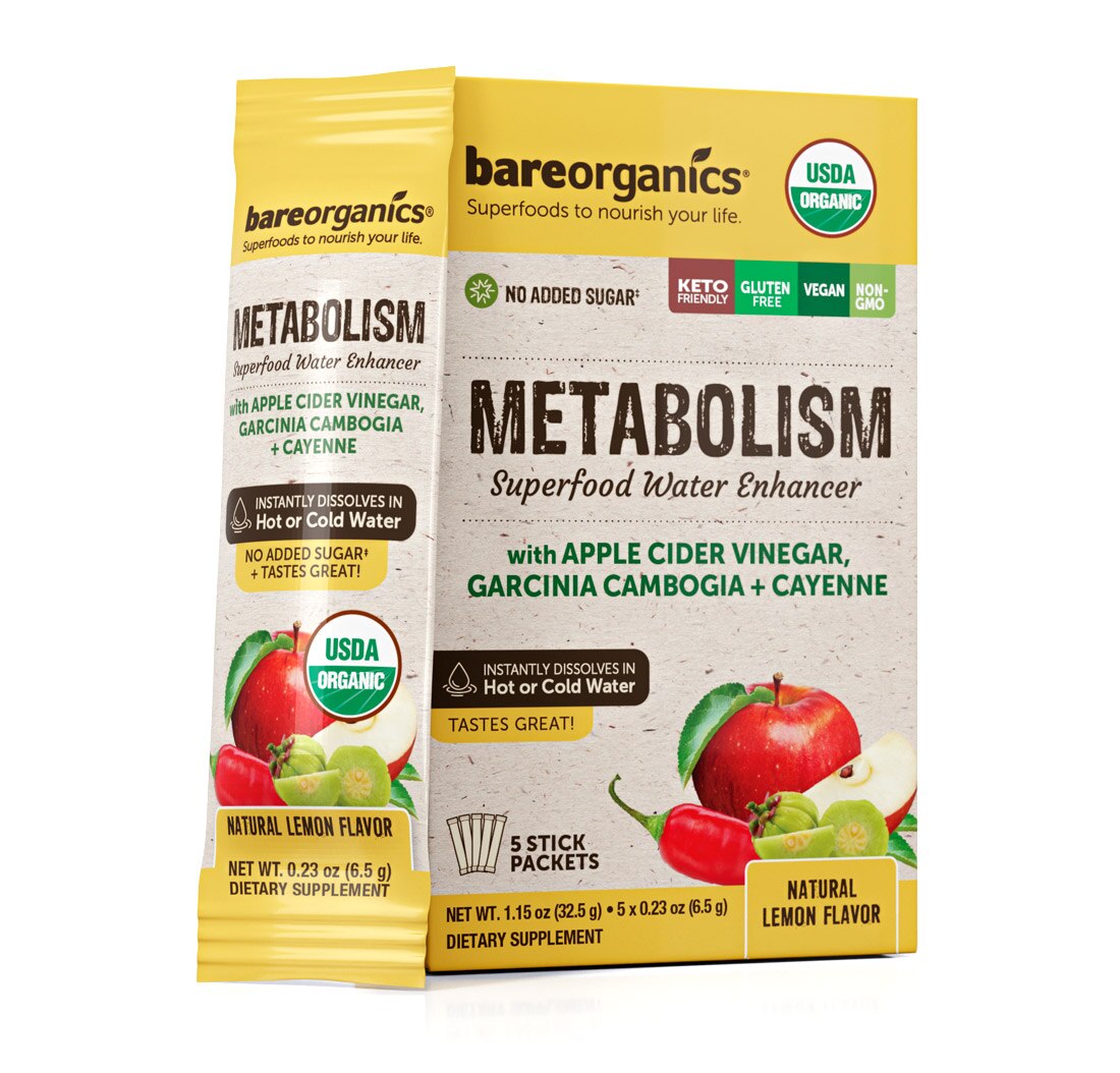 BareOrganics Metabolism Blend Superfood Water Enhancer, Natural Lemon Flavor, 5 CT