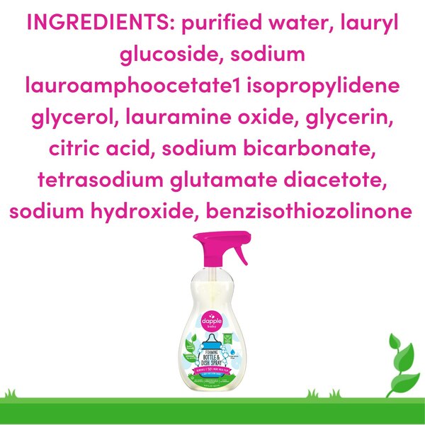 Dapple Baby Foaming Bottle & Dish Spray, Fragrance Free, 16.9 OZ