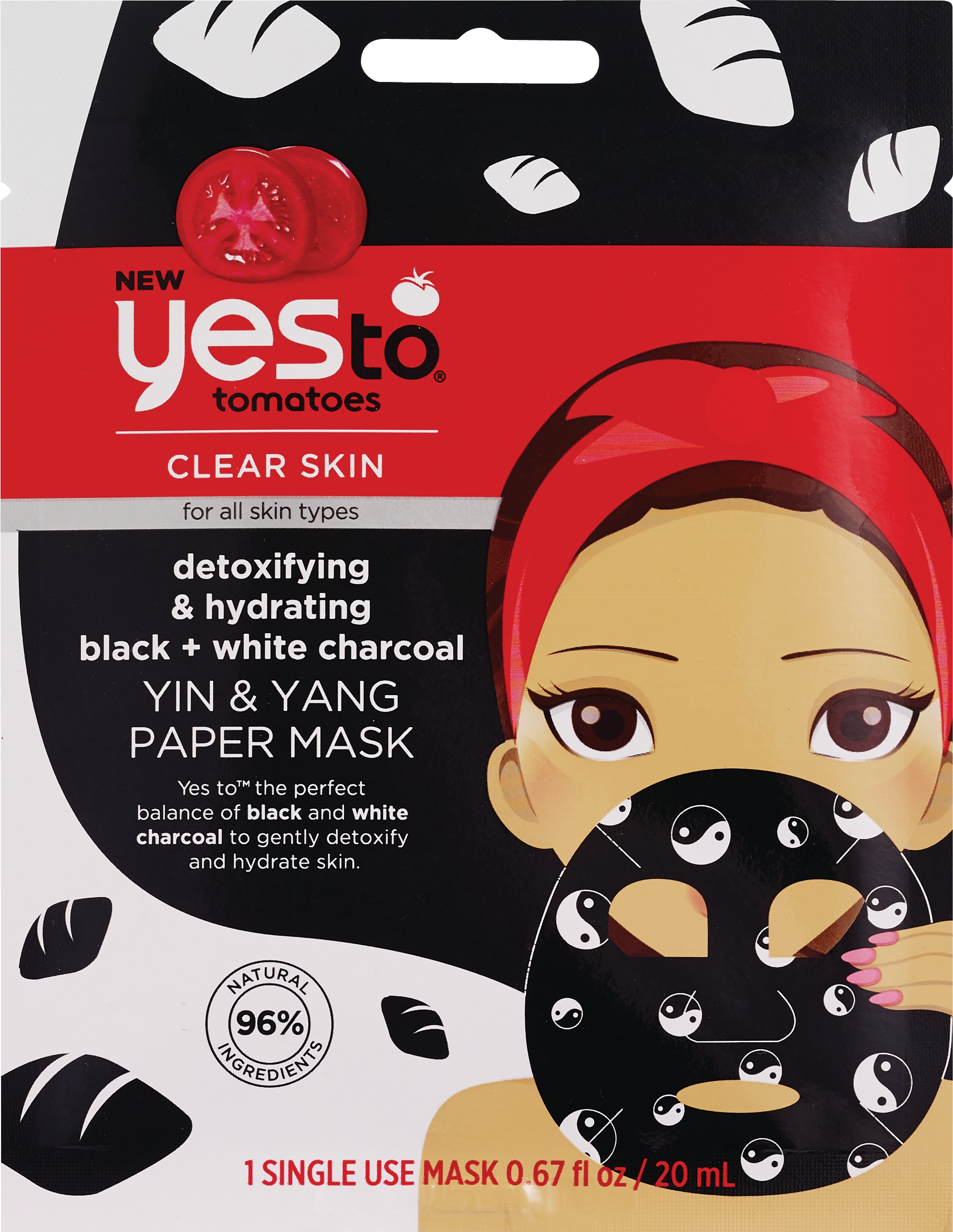 Yes To Tomatoes Black + White Charcoal Yin & Yang - Mascarilla de papel