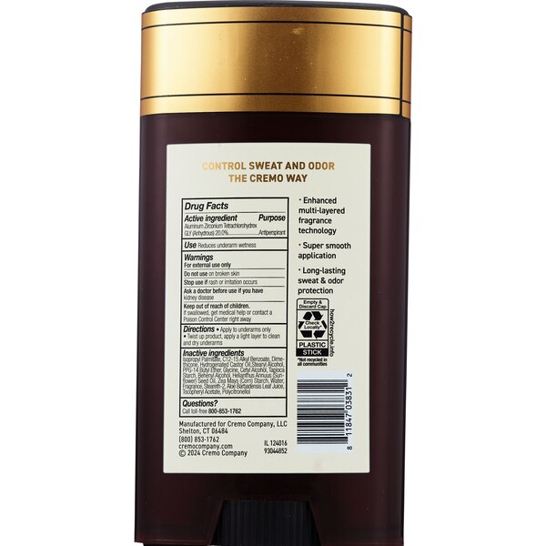 Cremo Antiperspirant Deodorant, Italian Bergamot, 2.65 OZ
