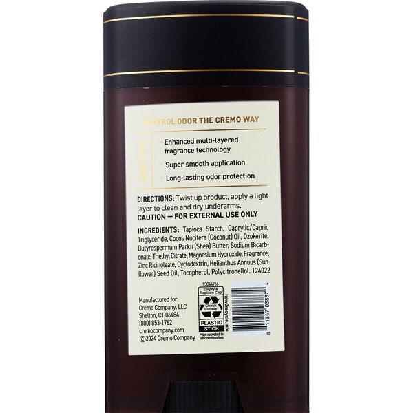 Cremo Deodorant, Italian Bergamot, 2.65 OZ