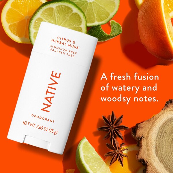 Native Deodorant Stick, Citrus & Herbal Musk, 2.65 OZ